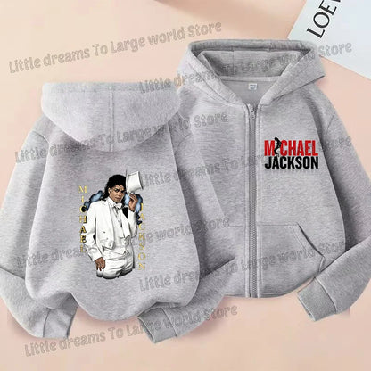 Michael Jackson Thin Long Sleeve Zipper Jacket Boys Hooded Clothes Autumn Spring Singer MJ Zip Up Streetwear with Pocket Tops