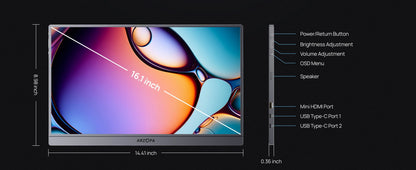 ARZOPA Z3FC Portabel Skärm 16,1" 180Hz 2,5K QHD – IPS 107% sRGB HDR10 Dubbla Högtalare Aluminium USB-C HDMI