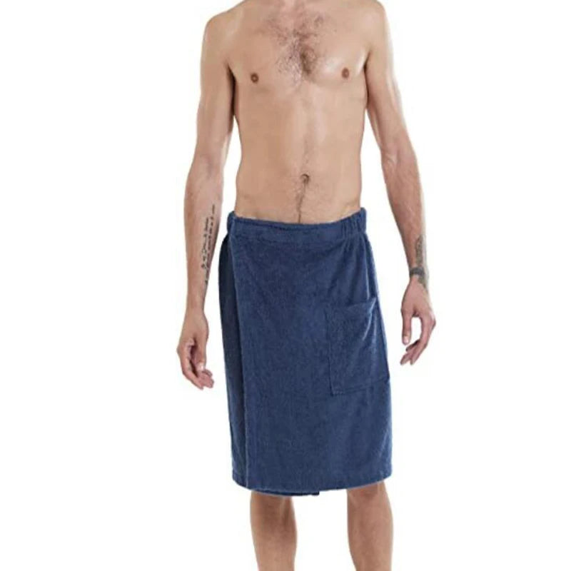 Men's Wearable Bath Wrap Towel With Pocket Adjustable Fastener Soft Terry Cloth Shower Wrap Skirt Spa Gym Sauna Home Bath Robe