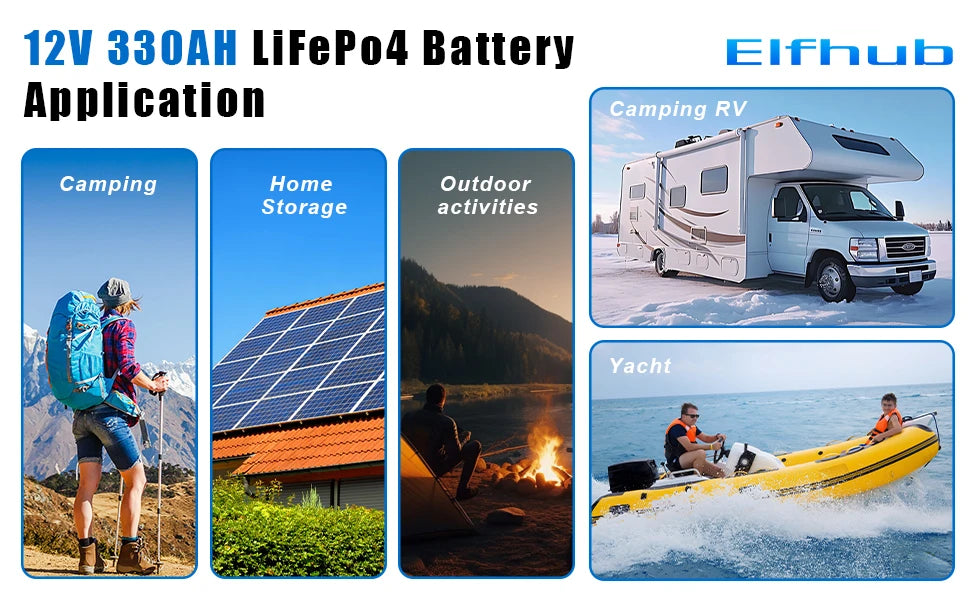 12V 330Ah 4,2kWh LiFePO4 Batteri med Bluetooth & 200A BMS – Deep Cycle Husbil Solceller Båt, EU-lager