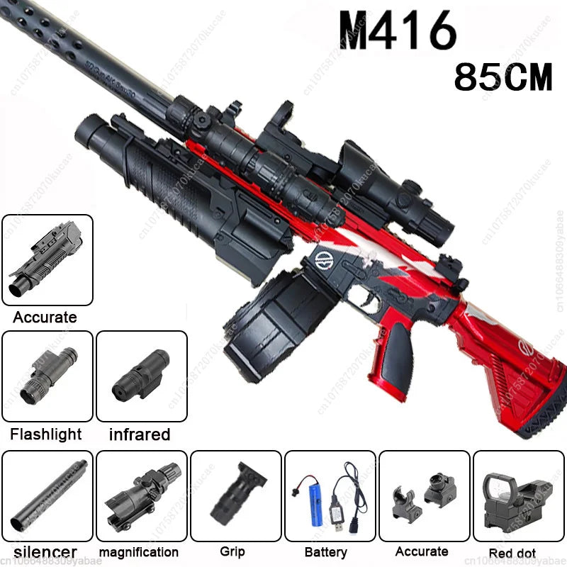 M416 elektrisk vattenpistol för utomhuslek, röd eller silver