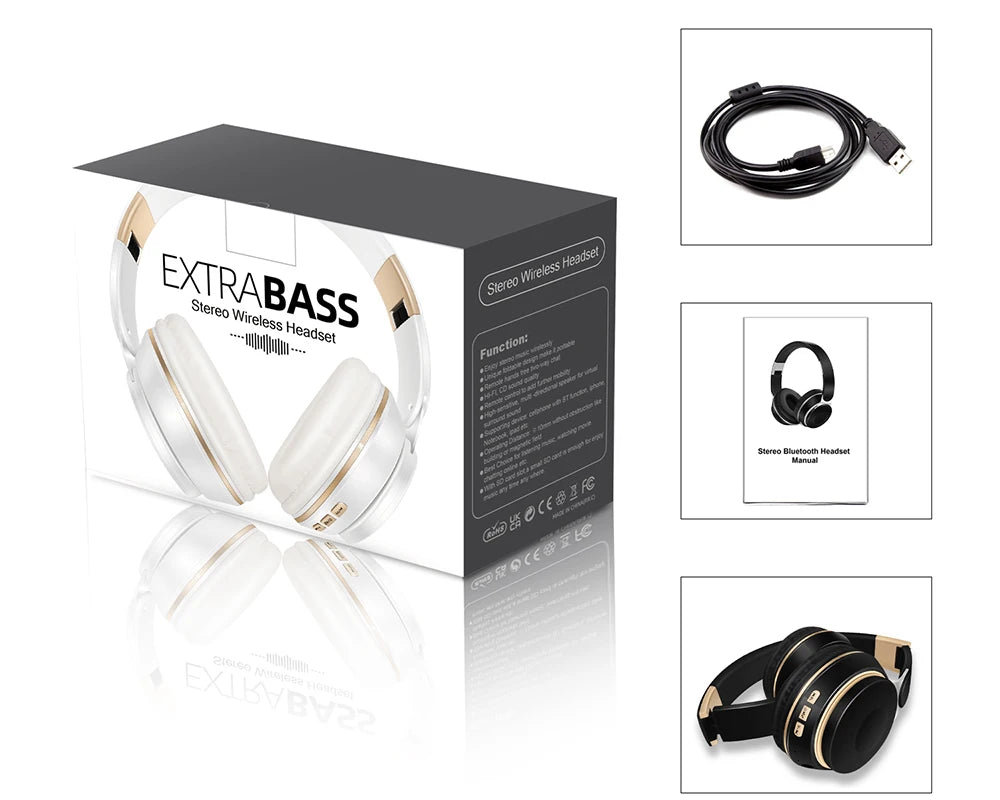 2026 Wireless Bluetooth Headphones Stereo Headband Headset with SD Card Support And Mic for iPhone Samsung Tablet