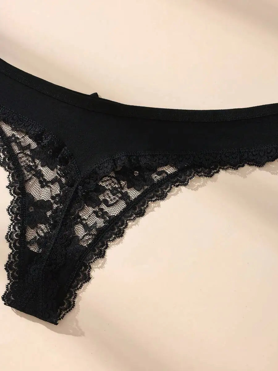 3Pcs Sexy Lace Women Thongs Transparent Women Panties Sexy Underwear Solid Floral G-String Size XS-XL Female Underpants Lingerie