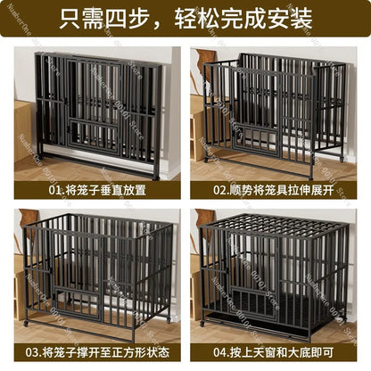 Heavy Duty Foldable Dog Crate for Large Medium Dogs Indoor Home Pet Cage Kennel with Toilet Tray Reinforced Square Tube Metal