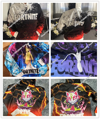 Fortnite Hoodie Barn & Vuxna – 3D-tryckt Animerad Pullover Polyester Casual Streetwear Storlek 110–160cm + Vuxenstorlekar
