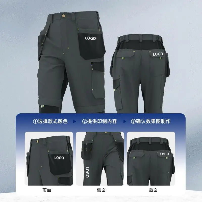 Spring And Autumn Elastic Work Pants Repair Workshop Wear Resistant Reinforced Multi Pocket Welding Pants