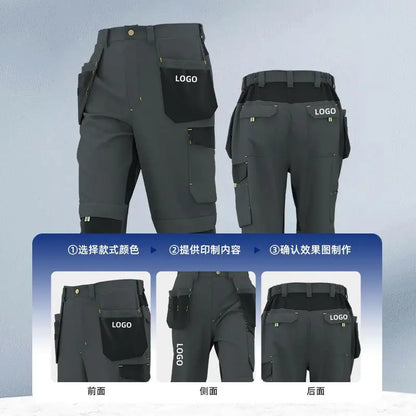 Spring And Autumn Elastic Work Pants Repair Workshop Wear Resistant Reinforced Multi Pocket Welding Pants