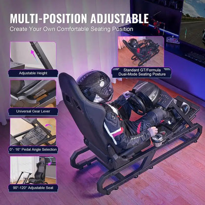 Racing Wheel Stand Steel Sim Cockpit for Logitech G923 G920 G29 Thrustmaster T248P Adj Wheel/Pedal 330lb Compact
