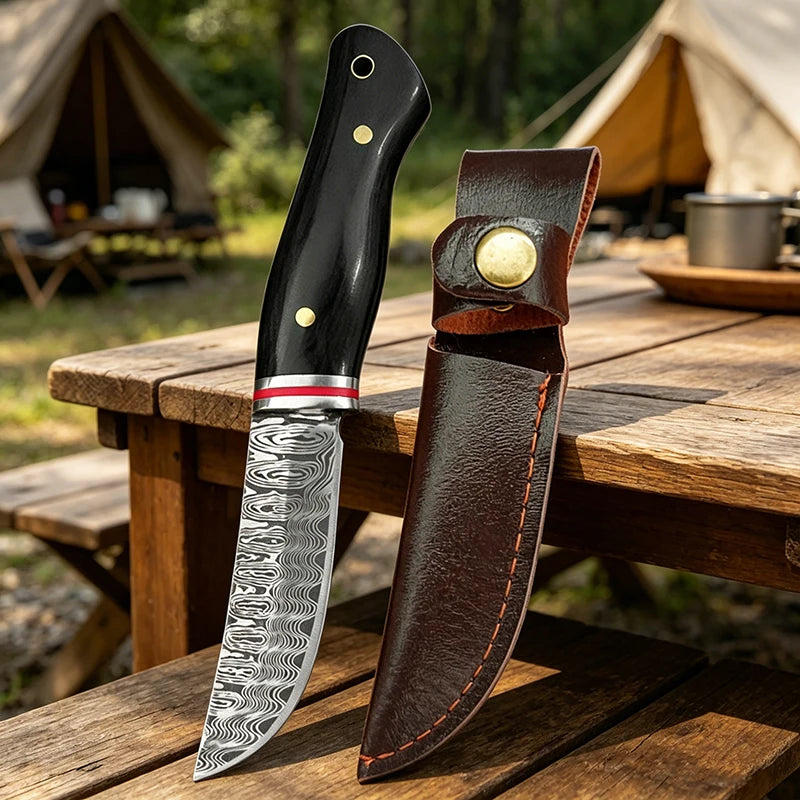 Damascus Pattern Outdoor Utility Knife Survival & Camping Knife Fishing BBQ Cutting Tools