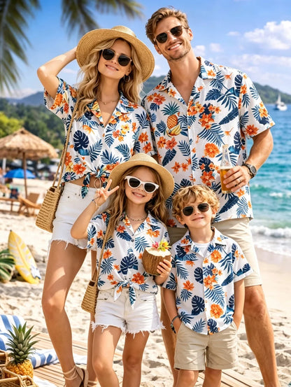 New Men's 3D Printed Hawaiian Shirt Loose Short-Sleeved Family Wear Parents and Children Shirts Beach Vacation Kids's Clothing