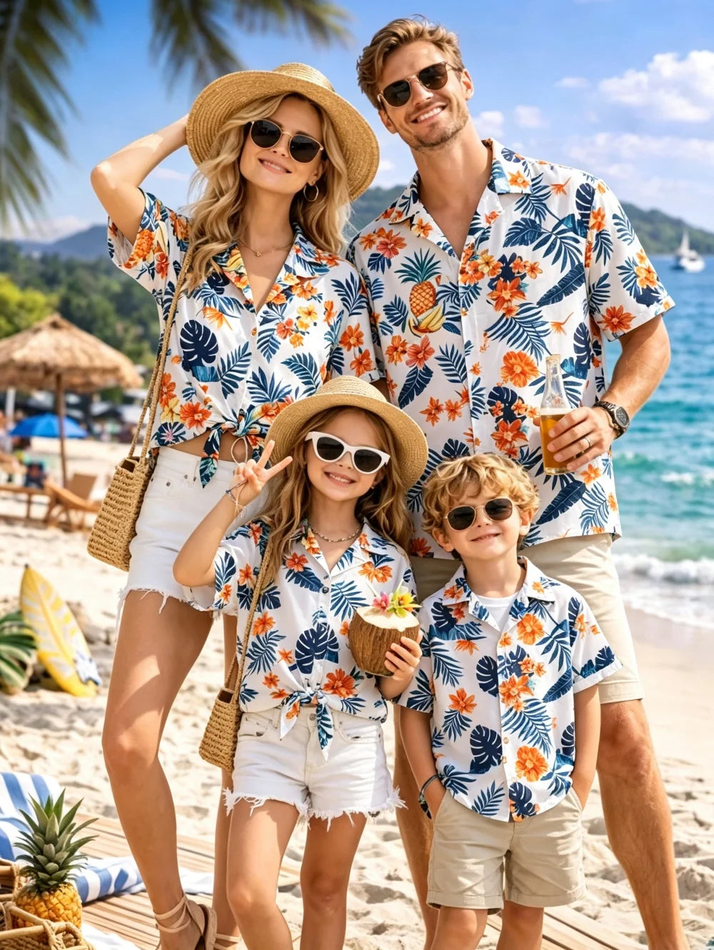 New Men's 3D Printed Hawaiian Shirt Loose Short-Sleeved Family Wear Parents and Children Shirts Beach Vacation Kids's Clothing