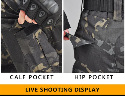 Multicam Tactical Pants +Pads Men Combat Trousers Work Camo Hunting Clothes Multi-pocket Breathable Wear-resisting Cargo Pants