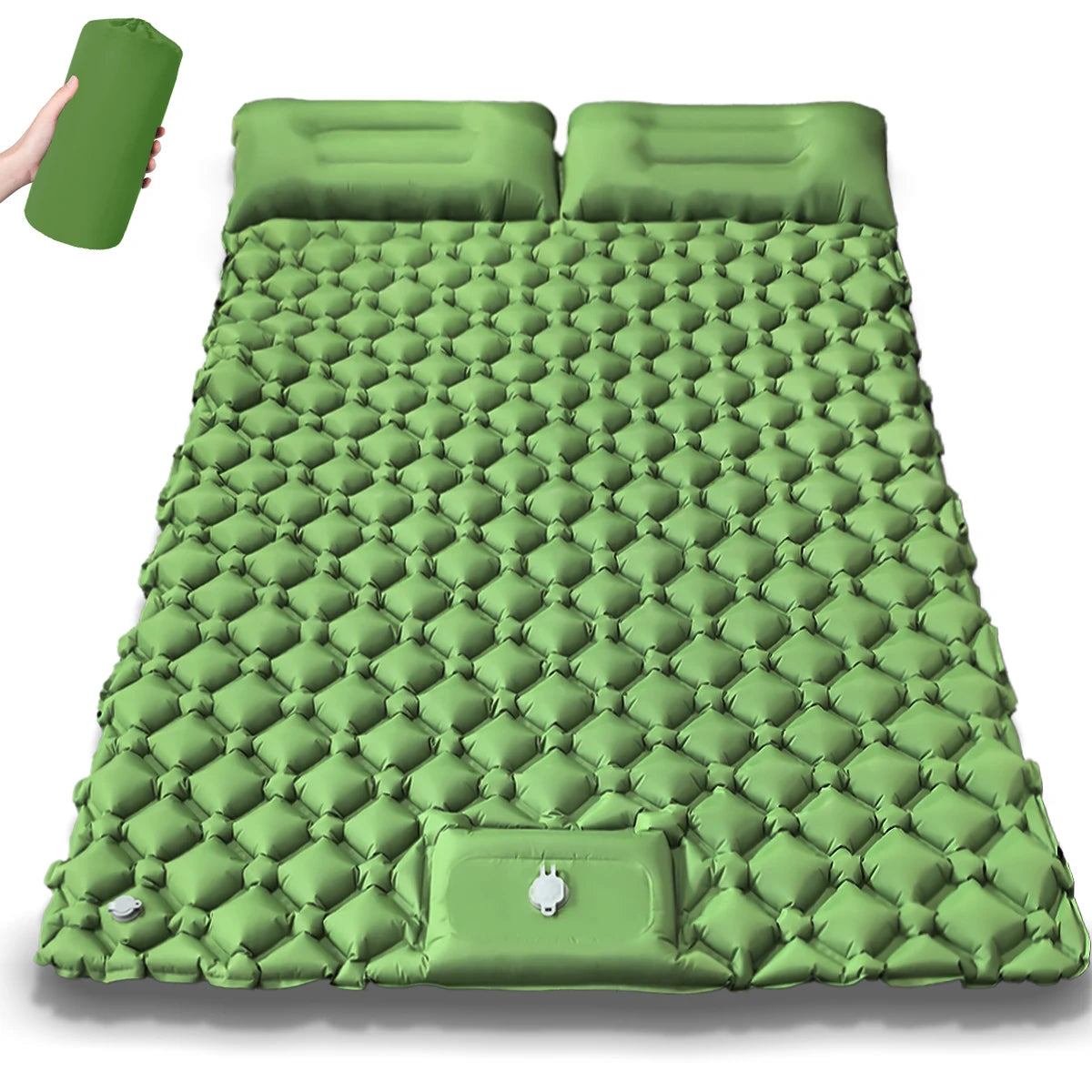 Dubbel Uppblåsbar Campingmadrass T2312 – Extra Bred för Två, Inbyggd Pump, TPU-Nylon, 4 Färger