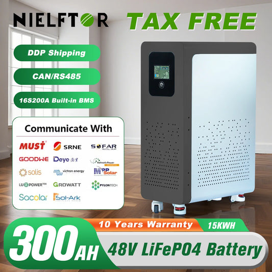 48V 300Ah LiFePO4 Lithium Battery Pack 15Kwh 100Ah 120Ah 200Ah 400Ah Built-in 200A BMS 6000+ Cycle For Solar System PL EU Stock