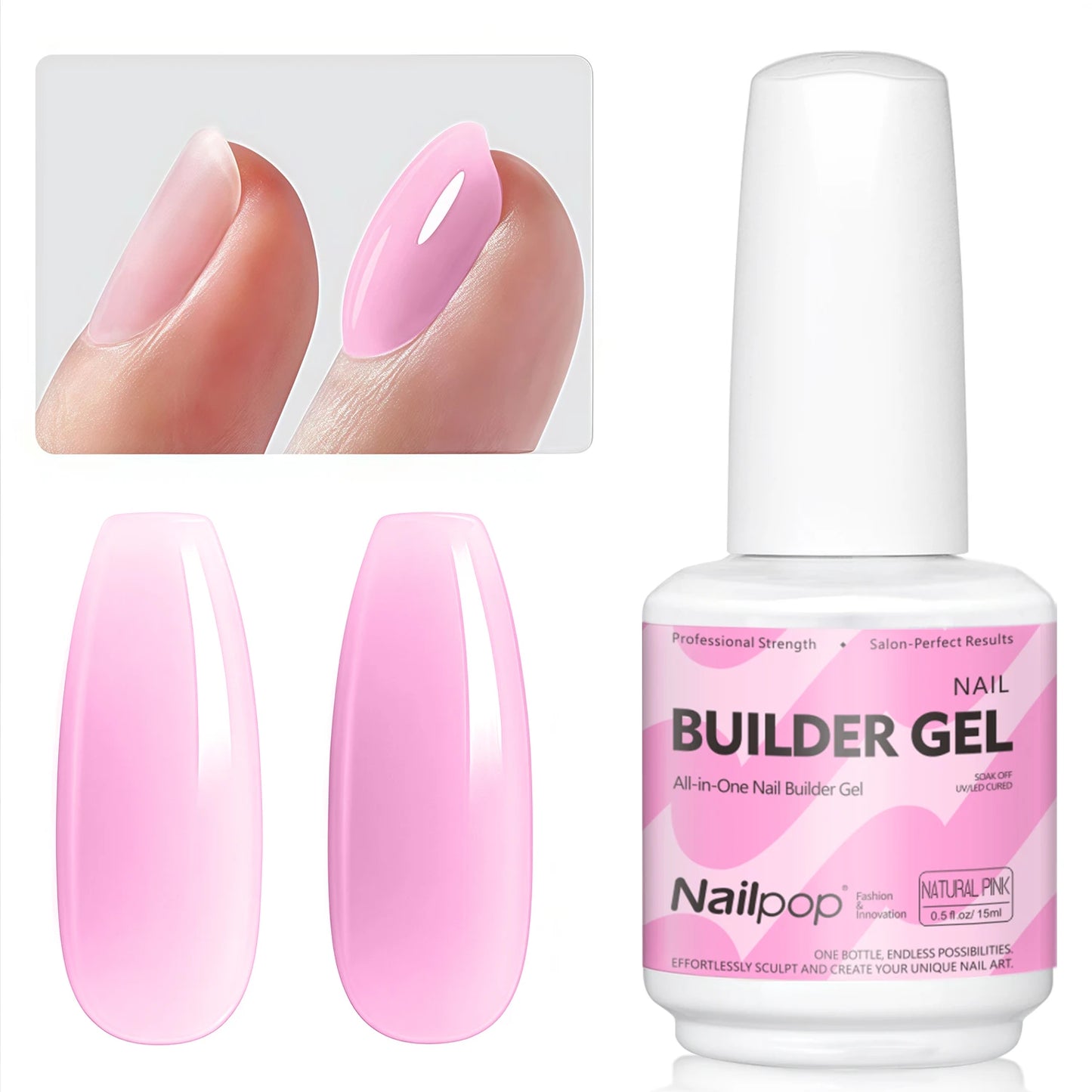 Nailpop Builder Nail Gel 4 Colors Base Coat Strengthener Thickening Extension Rhinestone Glue Gel Polish Brush in Bottle 15ml