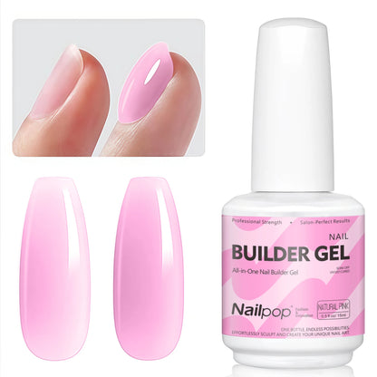 Nailpop Builder Nail Gel 4 Colors Base Coat Strengthener Thickening Extension Rhinestone Glue Gel Polish Brush in Bottle 15ml