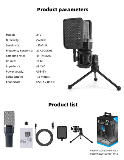 Gaming Computer Professional Condenser Microphone Mic PC Laptop USB Wired Live Streaming Podcast Studio Mike Kit Gamer Karaoke