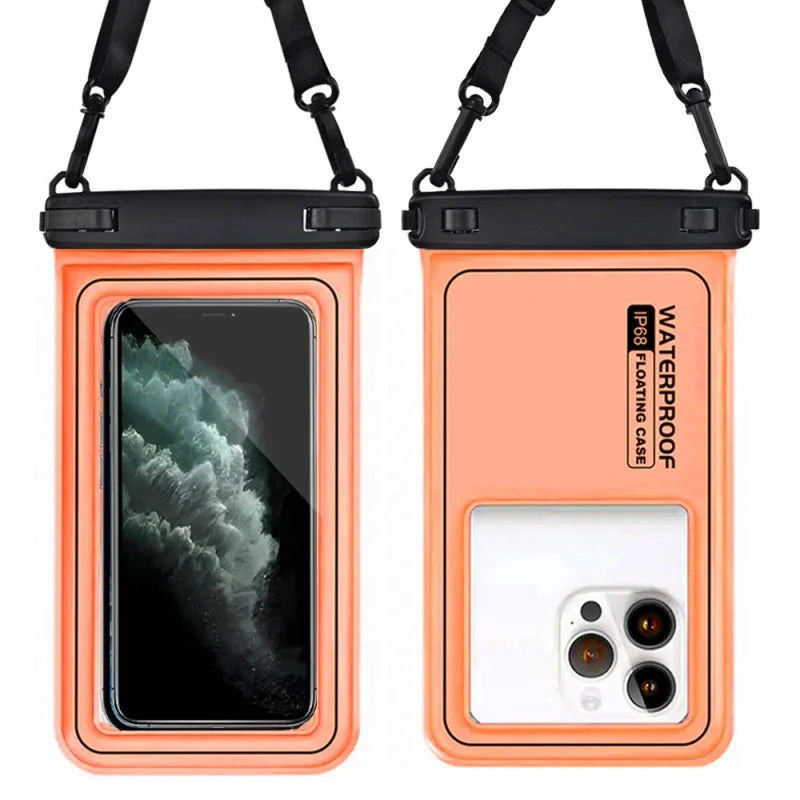 Flytande Vattentätt Mobilfodral med Crossbody-rem – Dubbelhake, Touchkänslig, 10 Färger, upp till 6,9"
