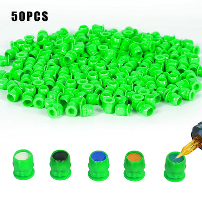 50/100/200pcs Plastic Disposable Tattoo Ink Cups With Base Pigment Clear Holder Container Cap Tattoo Accessory Permanent Makeup