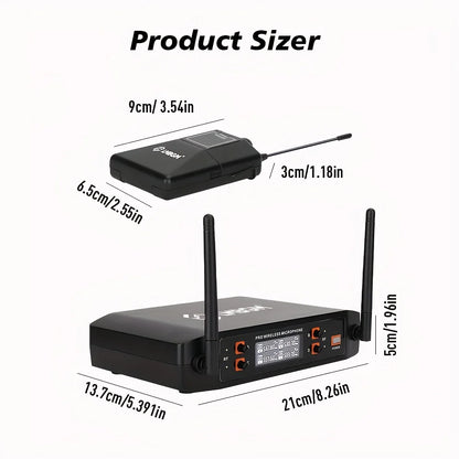 LMBGM-D44 Wireless Microphone System 4 Channel Lavalier/Headset Mic UHF Fixed Dual Band Wireless Set for Church Wedding Party
