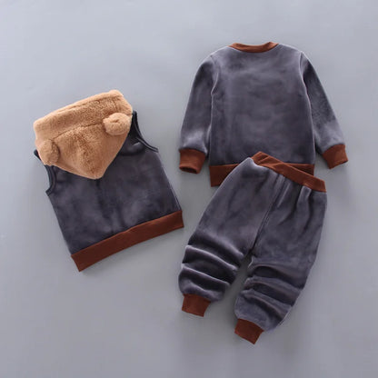 Winter Baby Clothing Sets Autumn Boys Girls Thick Warm Suits Hooded Sweater Cartoon Cute Bear Three-Piece kids Outfits 0-4 Years