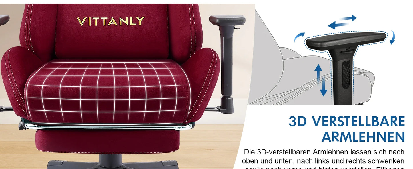 Vittanly Gaming Chair Breathable Office Chair Made of High-Quality Fabric New Adjustable and Rotating Desk Chair with Footrest