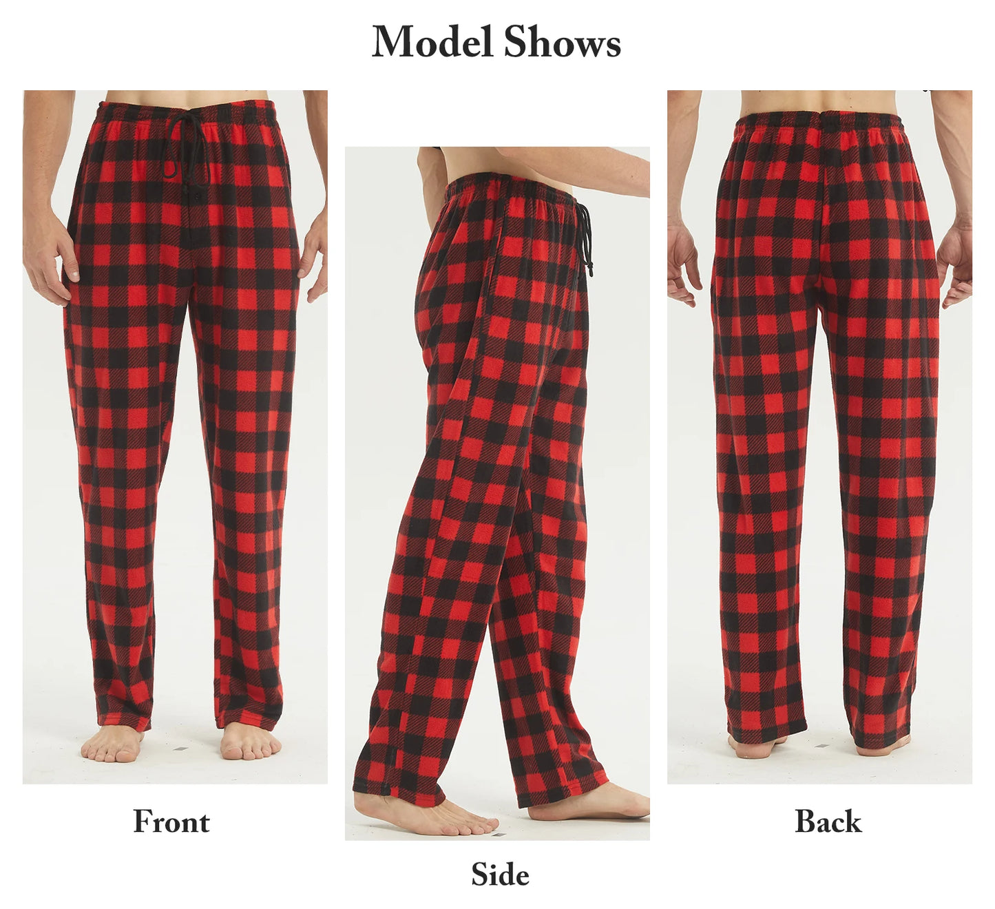 Herr Fleece Pyjamasbyxor – Mjuka Varma Rutiga med Fickor, 3 Färger M–XXL