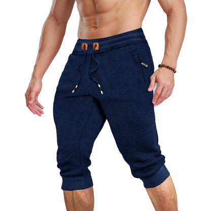 Herr Joggers under knäet – Träningsbyxor med Dragkedjefickor & Elastisk Midja