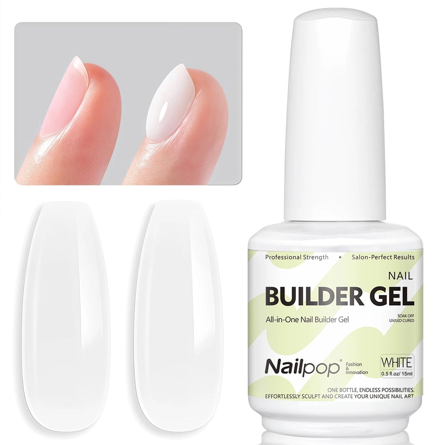 Nailpop Builder Nail Gel 4 Colors Base Coat Strengthener Thickening Extension Rhinestone Glue Gel Polish Brush in Bottle 15ml