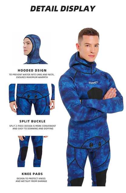 HOT 3mm Camouflage Wetsuit Long Sleeve Fission Neoprene Submersible Diving for Men Keep Warm Tops and Pants 2-pieces Sun Protect