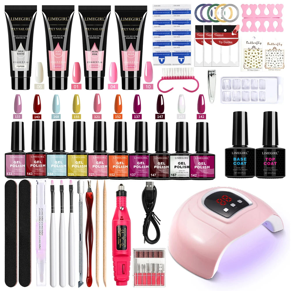 Limegirl Semi-Permanent  8ml Nail Gel Polish Kit With USB UV Lamp Soak Off Base&Top Coat Varnish Manicure Set  for Nails Salons