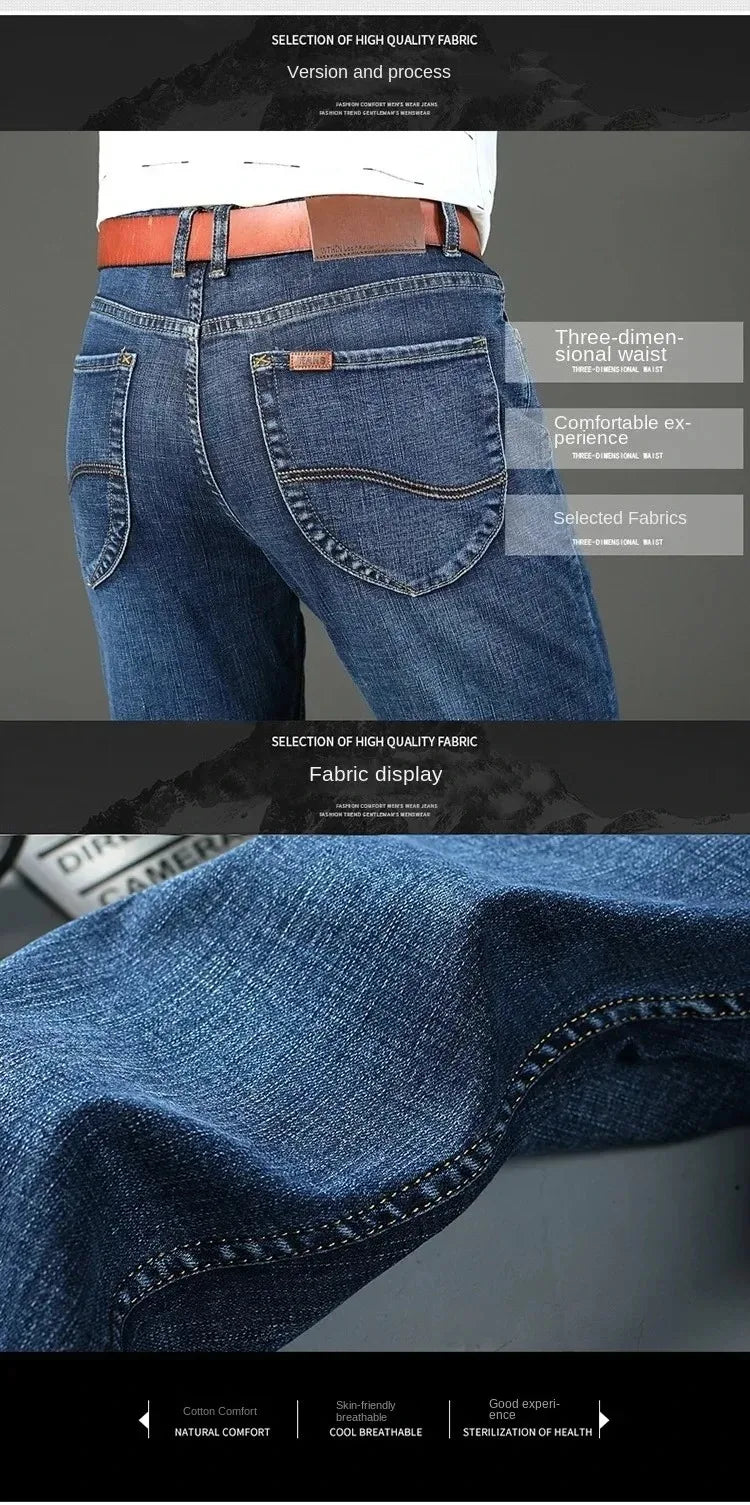 2026 Top Brand Washed Jeans Trousers Four Season Men's High Quality Jeans Business Casual High Waist Denim Pants