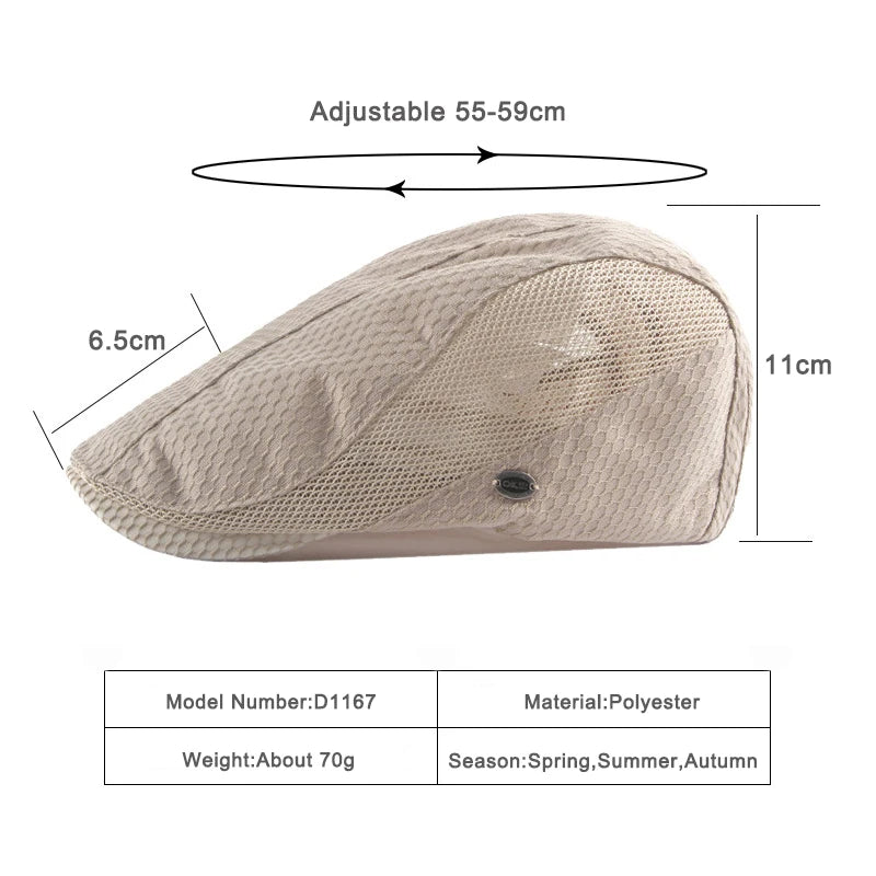Summer Beret Hats for Man Forward Cap Women Hollow Mesh Breathable Flat Peaked Caps Fashionable Outdoor Cap Adjustable
