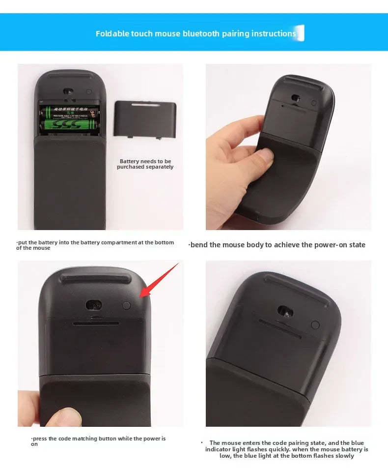 New Bluetooth 4.0 Folding Wireless Mouse Arc Touch Roller Computer Silent Mouse Ergonomic Slim Laser Mini Mice For Windows Ipad