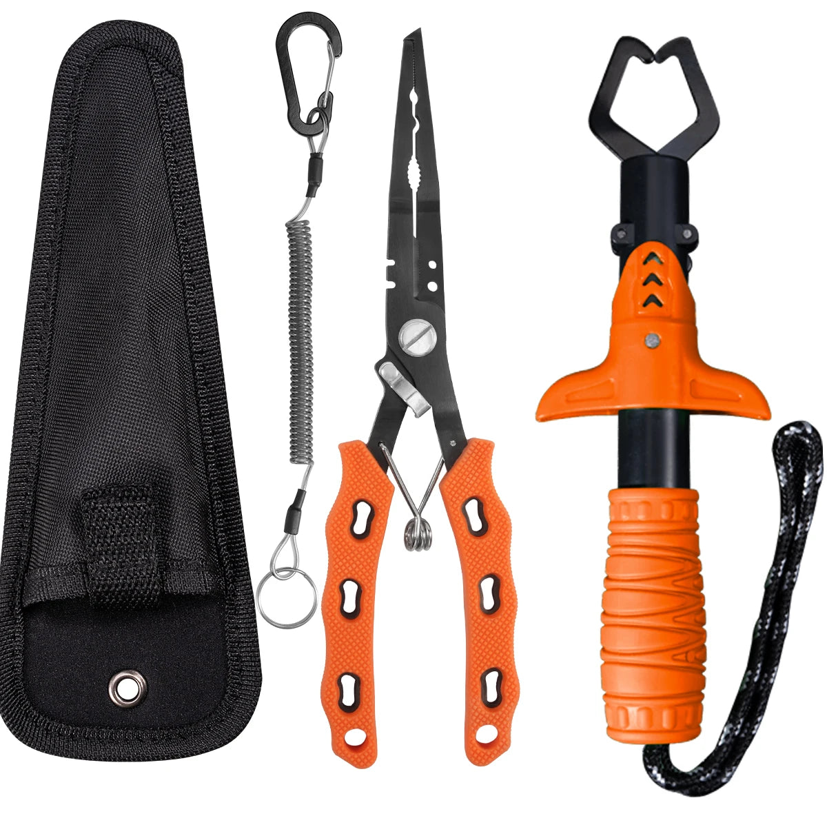 Lure Fishing Gear Equipment: Fish Gripper, Split Ring Fishing Pliers, Pliers Sheath, Retention Rope, Fishing Tackle Stuff Kit