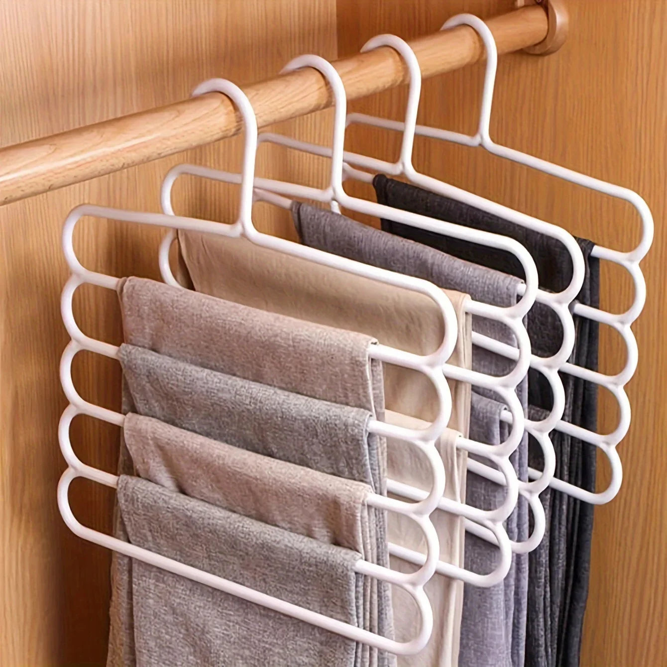4 pcs Pants Rack Multifunctional Household Saving Space Multi Layer Trousers Hanger Pants Closet Color Clothes Peg 5 Layers