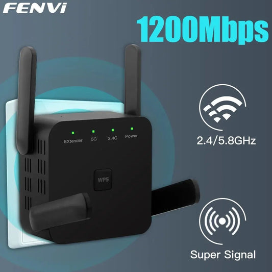 FENVI 5GHz AC1200 WiFi Repeater 1200Mbps Svart