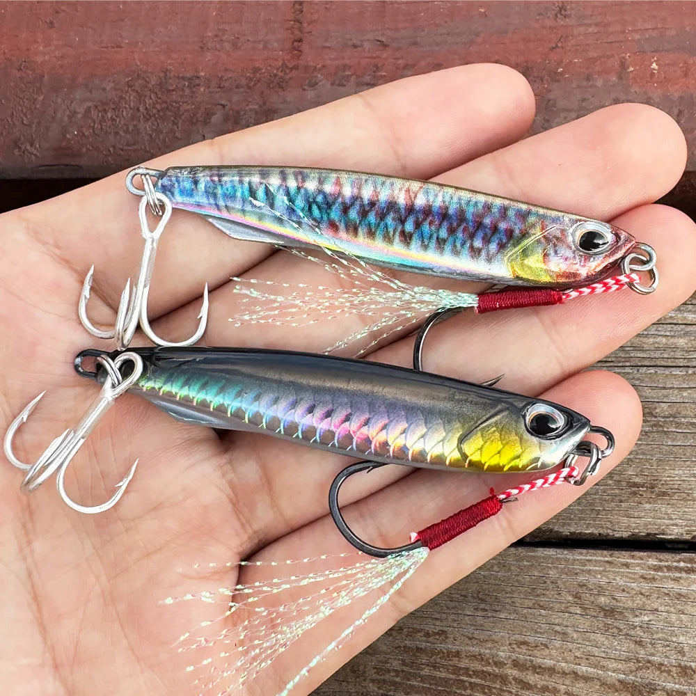 5pcs/box Metal Jig Lures 10g 20g 30g 40g Spinner Sinking Pencil Feather Hook Treble Hooks Pesca Set Fishing Tackle Box Bait Kit