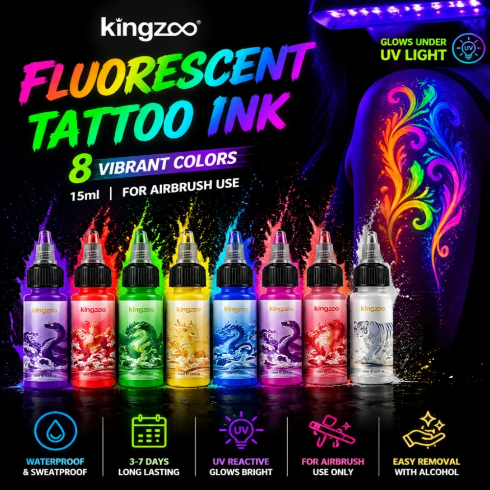 UV Airbrush Tattoo Ink 15ml Fluorescent Body Paint for Festival Waterproof Temporary Tattoo Last 3–7 Days Skin Safe Easy Removal