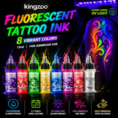UV Airbrush Tattoo Ink 15ml Fluorescent Body Paint for Festival Waterproof Temporary Tattoo Last 3–7 Days Skin Safe Easy Removal