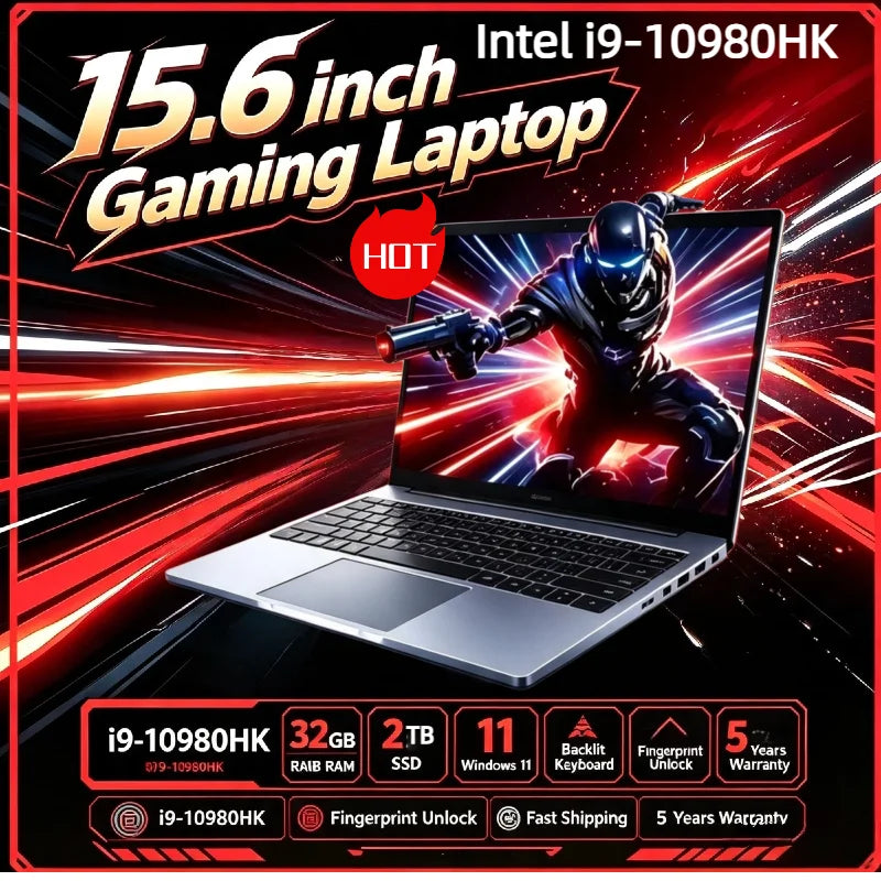 15.6“ Gaming Laptop Intel Core i9-10980HK Windows 11 Pro 32GB RAM 2TB SSD Ultra Slim Notebook FHD Fingerprint Unlock Office PC