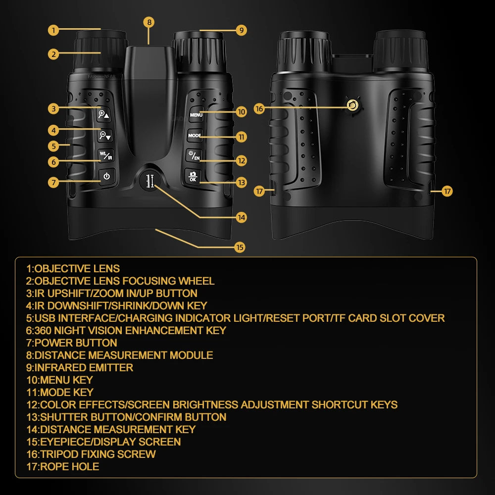 4K Night Vision Goggles 36MP Night Vision Binoculars with Rangefinder 3.2" HD Screen 4500mAh Rechargeable Battery for Adults