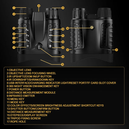 4K Night Vision Goggles 36MP Night Vision Binoculars with Rangefinder 3.2" HD Screen 4500mAh Rechargeable Battery for Adults