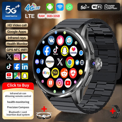 4G/3G Full Network Infrared Smart Watch 1.60 inch AMOLED Screen 800W Video Call  2100mAh Google Play WIFI GPS Compass Smartwatch