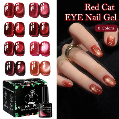 Red Cat Eye Gel Nail Polish Magnetic Glitter Holographic Red Ruby Christmas Polish Reflective Jelly Translucent UV Gel Manicure