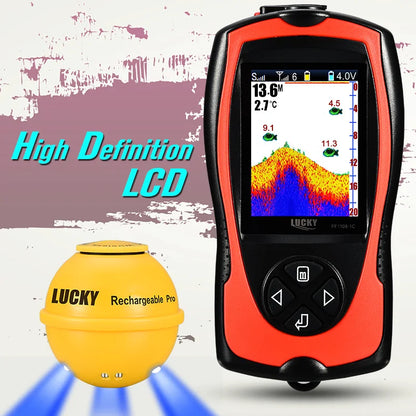 LUCKY FF1108-1CWLA Sonar Fish Finder Portable Wireless Rechargeable Echo Sounder 45M Water Depth Sensor for Fishing