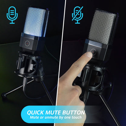 Gaming Computer Professional Condenser Microphone Mic PC Laptop USB Wired Live Streaming Podcast Studio Mike Kit Gamer Karaoke