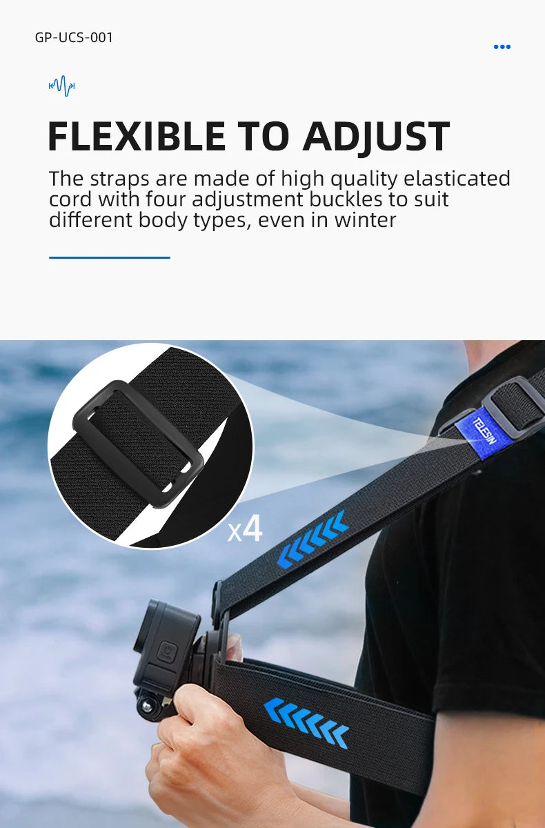 TELESIN Quick-Release Chest Strap Mount for GoPro Hero 13 12 11 10 9 8 7 Insta360 SJCAM DJI OSMO Action 5 4 3 Chest Belt Mount