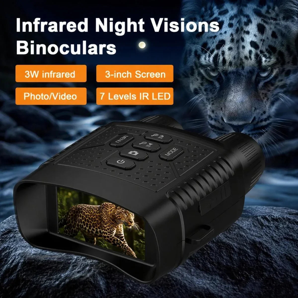 Digital nattkikare med 3-tumsskärm, 6× zoom och IR-lampa