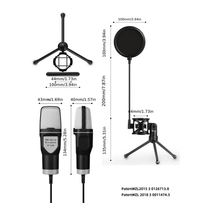 Gaming Computer Professional Condenser Microphone Mic PC Laptop USB Wired Live Streaming Podcast Studio Mike Kit Gamer Karaoke